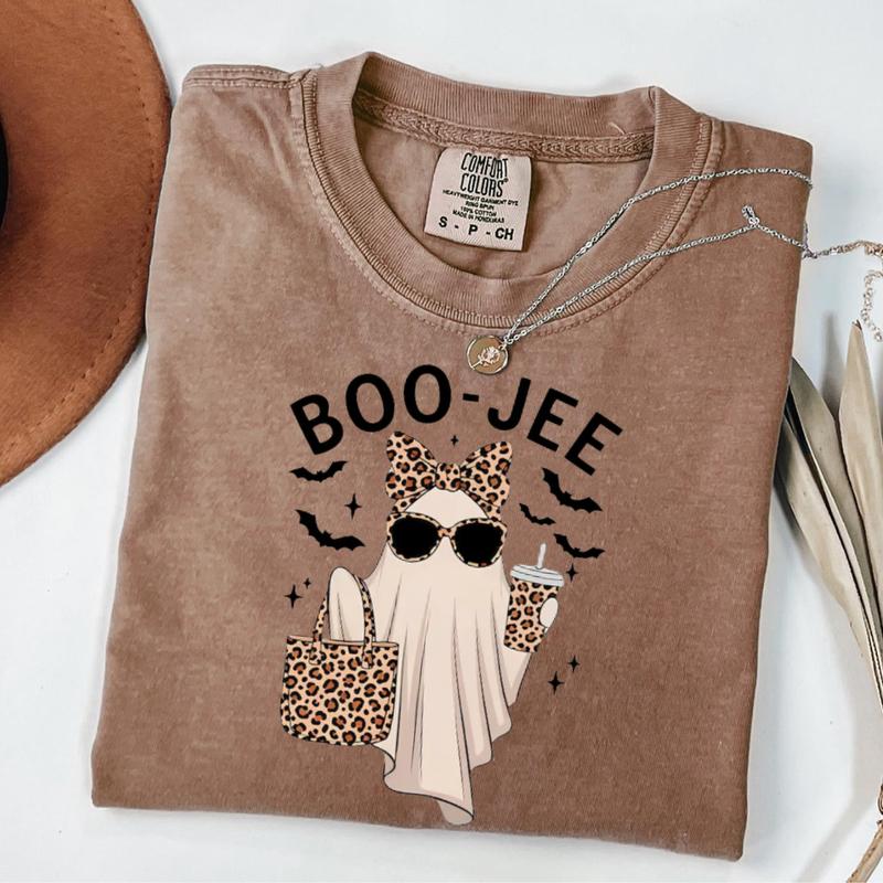 Comfort Colors Boo-Jee Ghost T-Shirt, Leopard Ghost Graphic Tee, Ghost Coffee Shirt, Funny Fall Top, Girly Halloween Gift