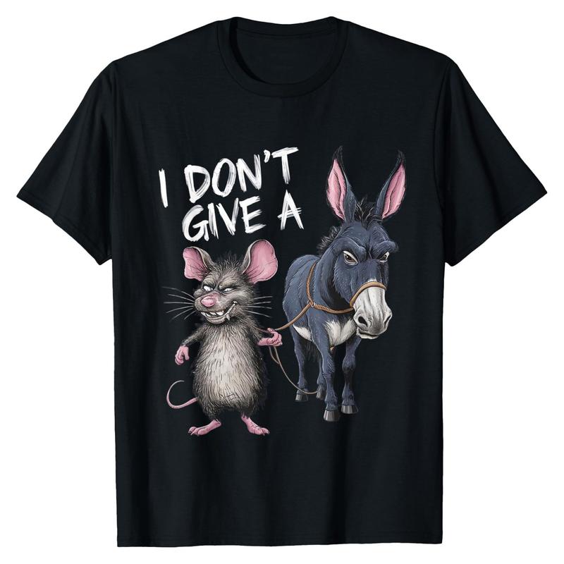 Men's Funny "I Don't Care" Mouse and Donkey Graphic T-Shirt, Machine Washable Humor Design