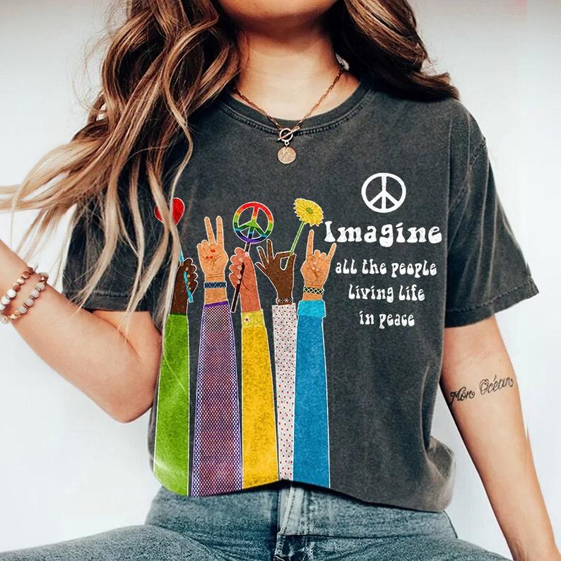 Imagine All The People Living Life In Peace, Beatles Song Lyrics Shirt, John Lennon Music, Hippie Life, Gift For Friend
