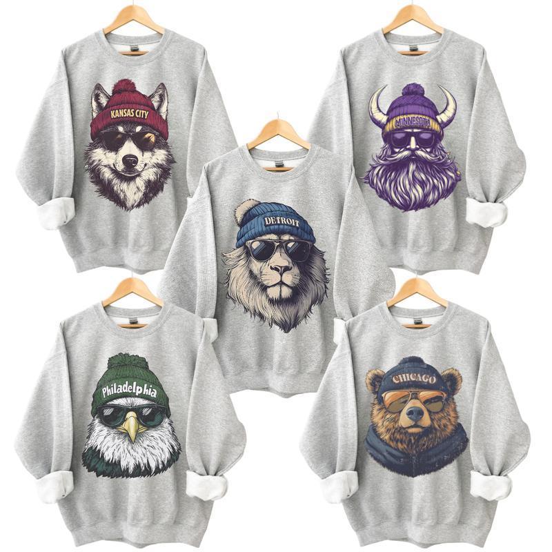 Spirit Animal Ash Color Football Graphic Sweatshirts All Team City Animal Sports Pullover Retro Game Day City Football Sweatshirt CaSual Game Home Town