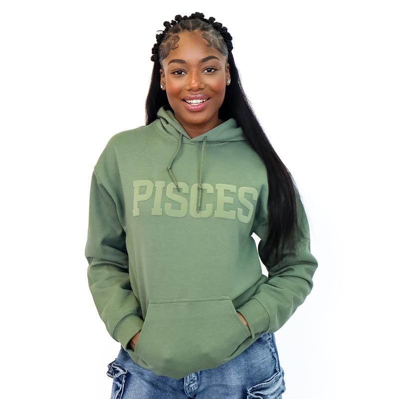 Olive Green Zodiac Puff Print Top Unisex (Black Friday Exclusive) Astrology Sweatshirt or Hoodie