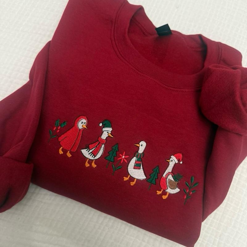 Christmas goose embroidered Sweatshirt - Christmas goose Embroidered Unisex Sweatshirt geese, goose Gift sweatshirt