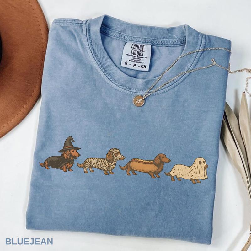 Comfort Colors Vintage Art Style Dachshund T-Shirt, Halloween Costume Tee, Gift for Weenie Dog Owners Unisex Garment-Dyed Doxie Halloween