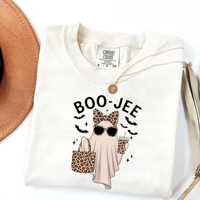 Comfort Colors Boo-Jee Ghost T-Shirt, Leopard Ghost Graphic Tee, Ghost Coffee Shirt, Funny Fall Top, Girly Halloween Gift
