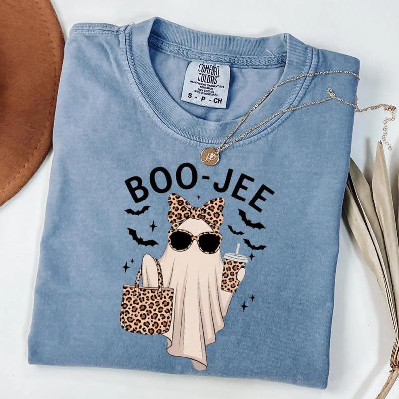 Comfort Colors Boo-Jee Ghost T-Shirt, Leopard Ghost Graphic Tee, Ghost Coffee Shirt, Funny Fall Top, Girly Halloween Gift