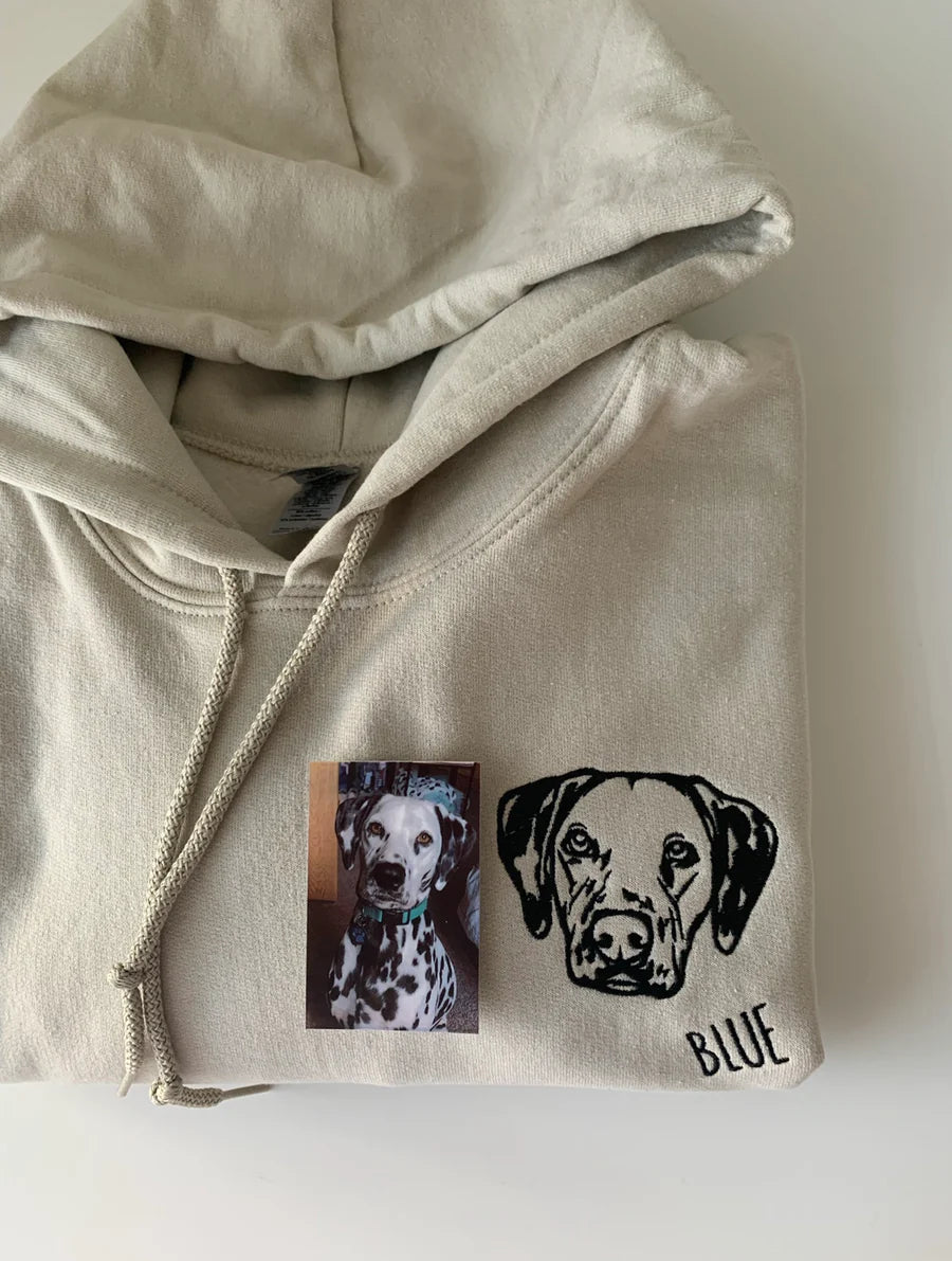 Custom Pet Facial Portrait Embroidered Outline Hoodie Sweatshirt