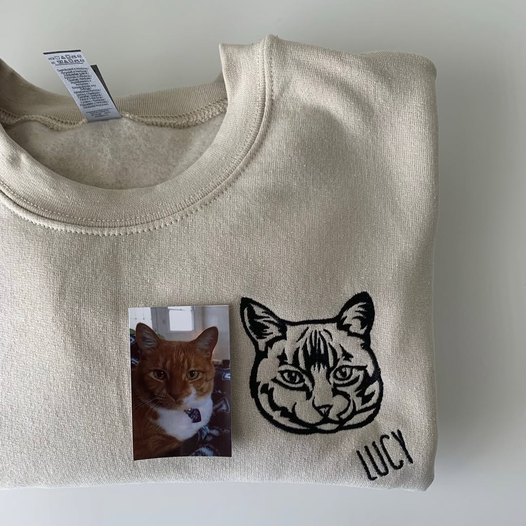 Custom Pet Facial Portrait Embroidered Outline Hoodie Sweatshirt