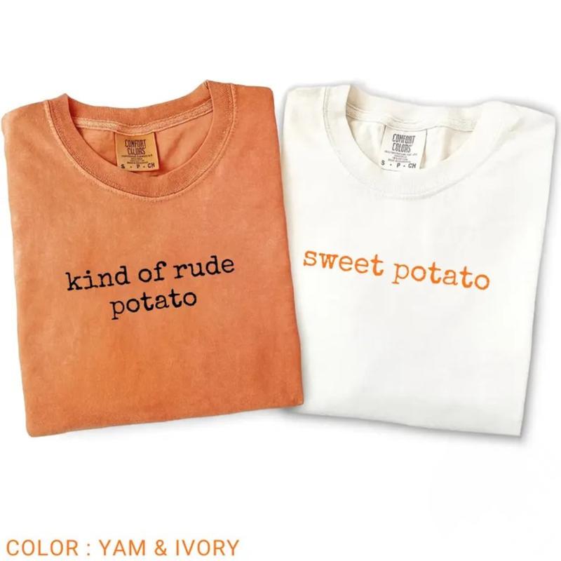 Comfort Colors Matching Thanksgiving T-shirt, Funny Couple Tshirt, Sweet Potato, Kind Of Rude Potato, Fall Season Husband Wife Gift, Humor Tee