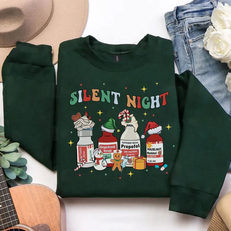 Silent Night Christmas Shirt, Christmas Nurse Sweatshirt, Medical Christmas T-Shirt, ICU Nurse Christmas Tee, Gift For Women