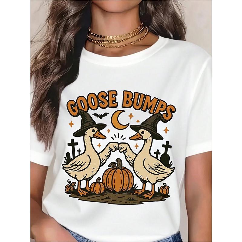 Goose Bumps Halloween T-Shirt, Witch Goose Clipart, Cute Goose Halloween Design, Fist Bump Geese Sublimation, Fall Pumpkin Goose T-Shirt