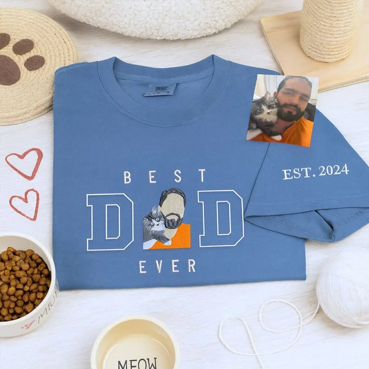 Personalized Cat Dad Shirt with Cat Portrait, Embroidered Gift for Proud Cat Dad