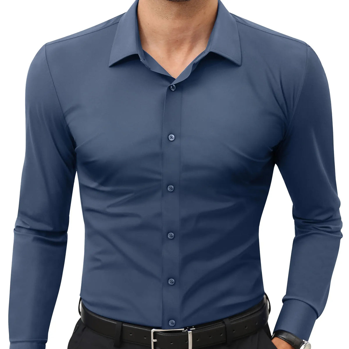 Men’s Super Stretch Dress Shirt – Slim Fit Wrinkle-Resistant Long Sleeve Button-Down