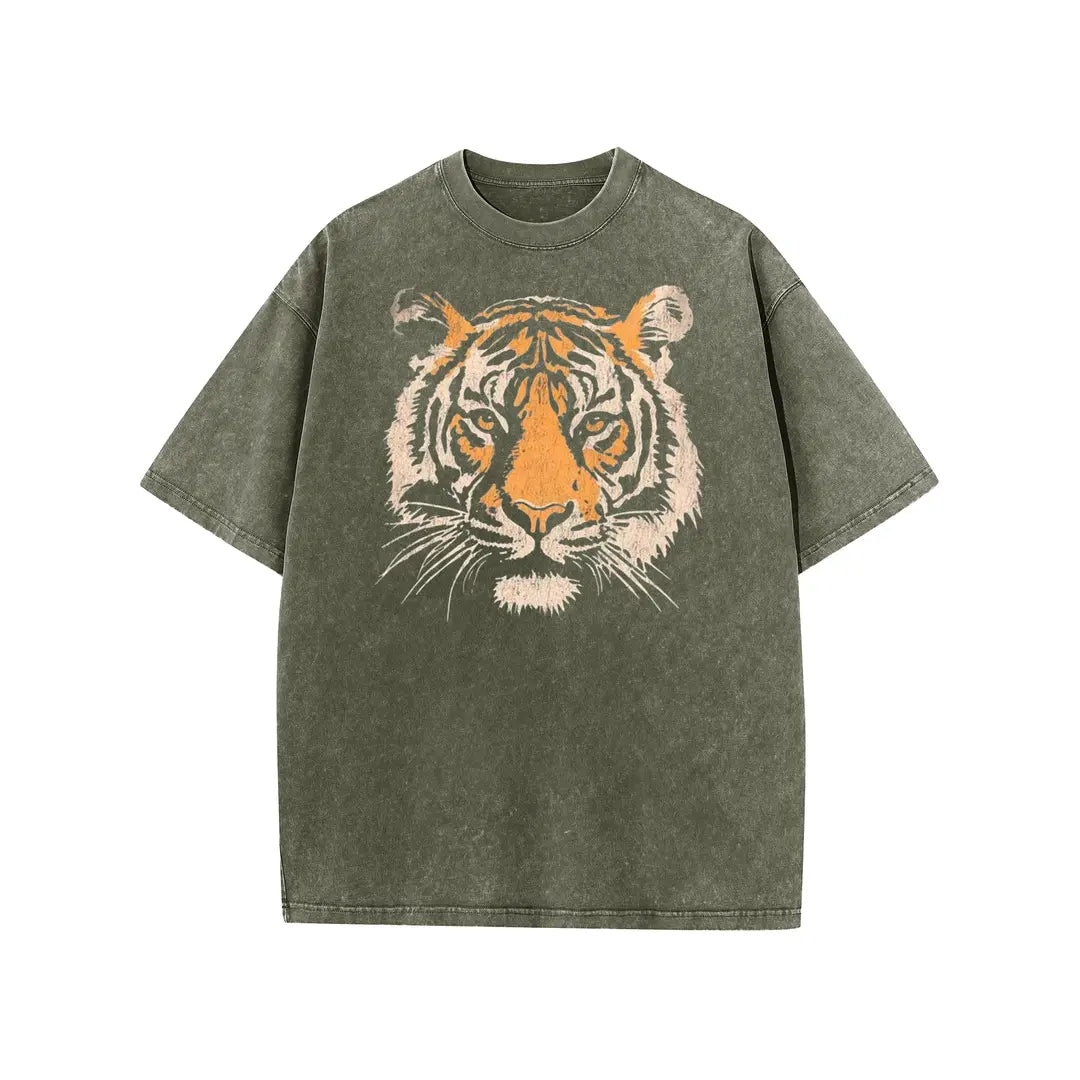 Vintage Tiger Graphic T-Shirt/Sweatshirt/Hoodie – Acid Washed Heavyweight Cotton Oversized Streetwear Tee