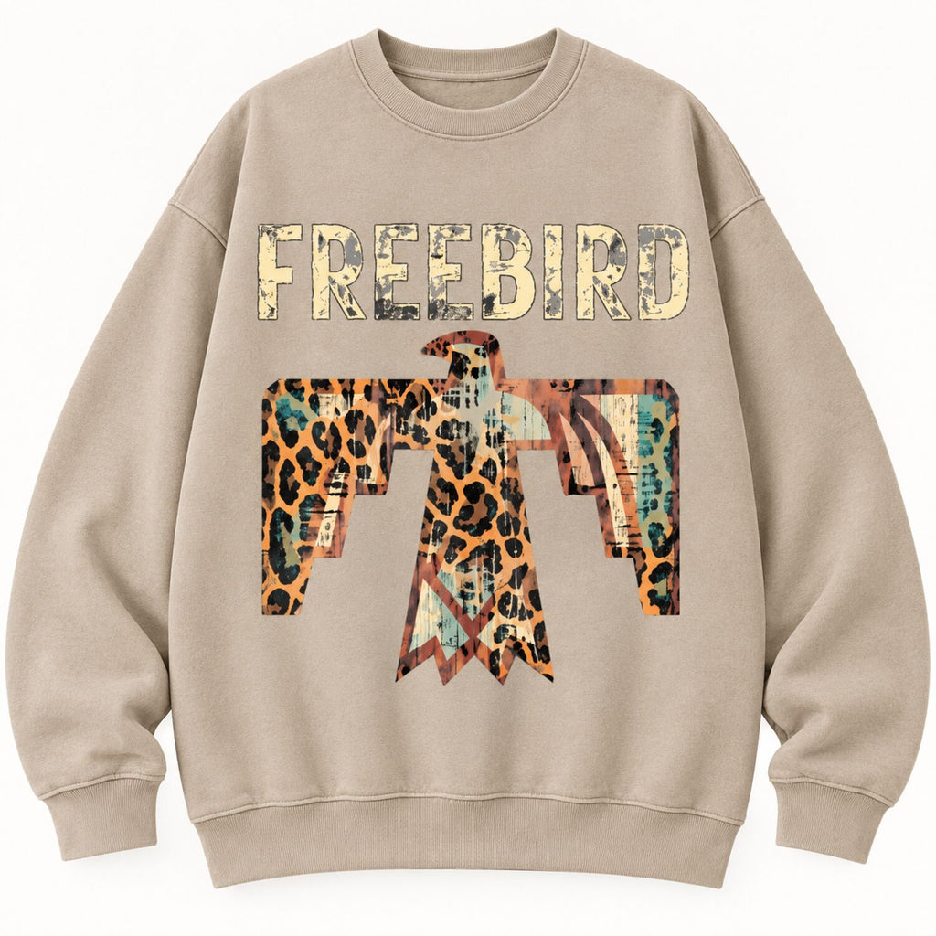 Freebird Thunderbird Graphic Tee – Vintage Washed Leopard Print Western T-Shirt/Sweatshirt/Hoodie