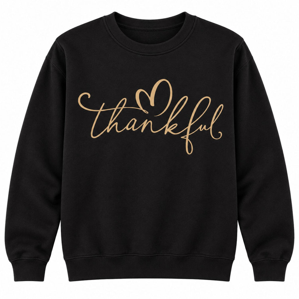 Thankful Sweatshirt/Hoodie/T-Shirt – Minimalist Script Heart Graphic Crewneck, Cozy Fall Thanksgiving Pullover