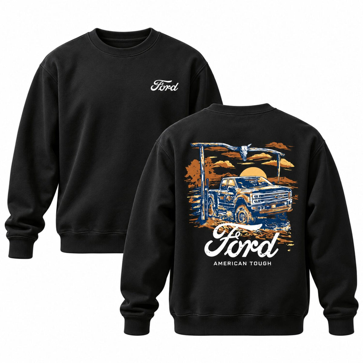 Ford American Tough Vintage Truck Hoodie/Sweatshirt/T-Shirt – Retro Pickup Sunset Graphic Pullover, Western Automotive Sweatshirt