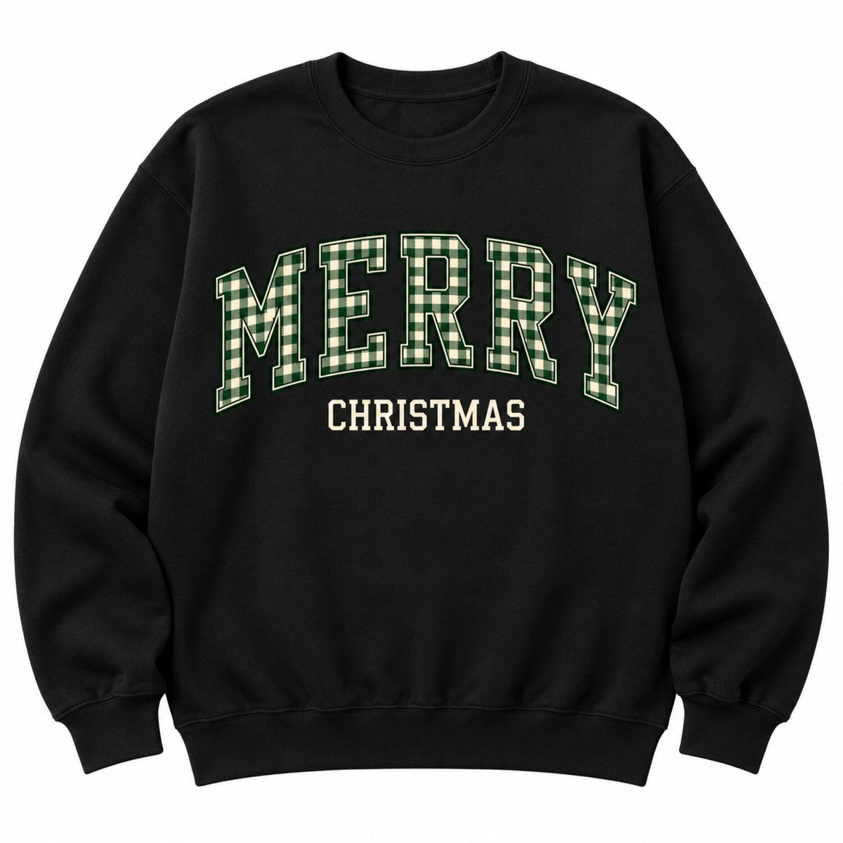 Merry Christmas Plaid Varsity Sweatshirt/Hoodie/T-Shirt – Vintage Green Oversized Holiday Crewneck