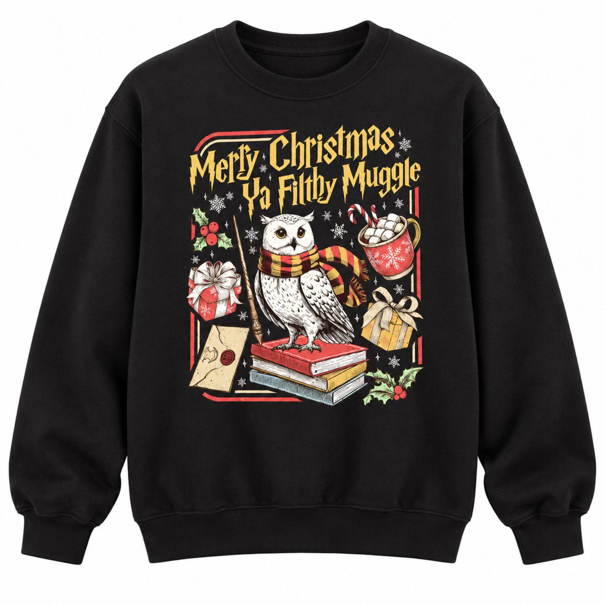 Merry Christmas Ya Filthy Muggle Sweatshirt/Hoodie/T-Shirt – Vintage Wizard Owl Holiday Crewneck