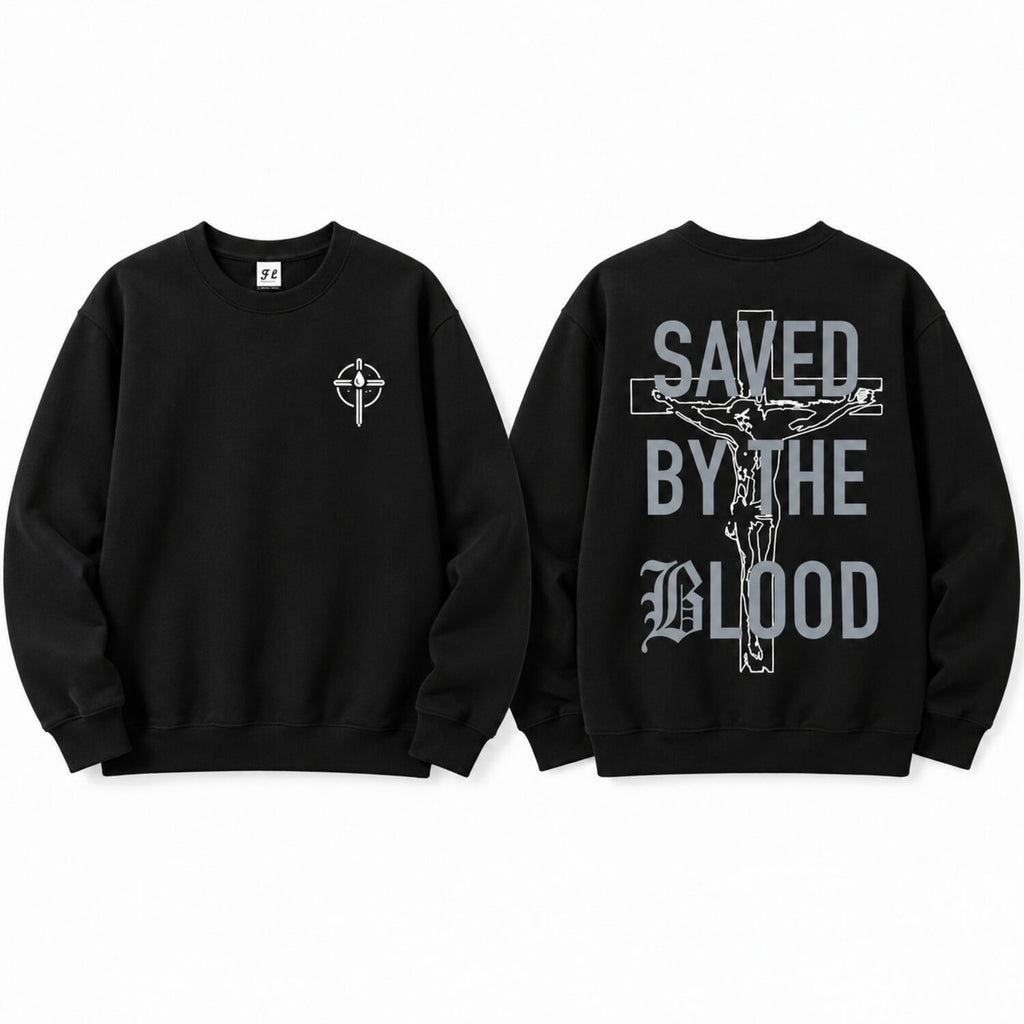 Saved By The Blood Christian T-Shirt/Sweatshirt/Hoodie – Gothic Jesus Cross Graphic Tee, Faith Streetwear Shirt