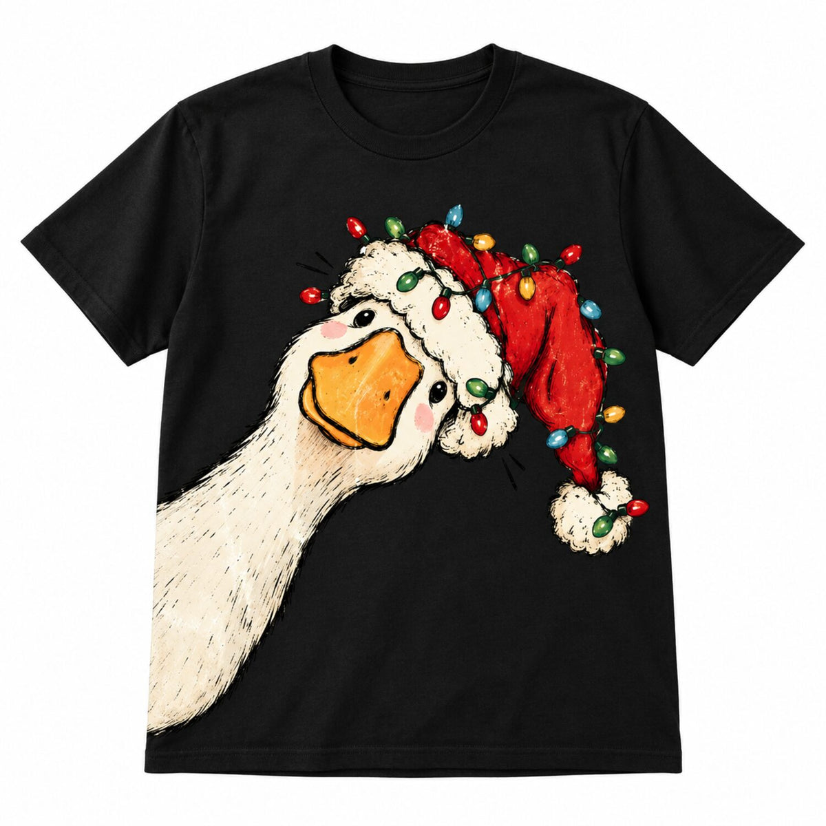 Funny Christmas Goose Sweatshirt/Hoodie/T-Shirt – Cute Santa Hat & Holiday Lights Graphic Crewneck, Festive Green Pullover for Women