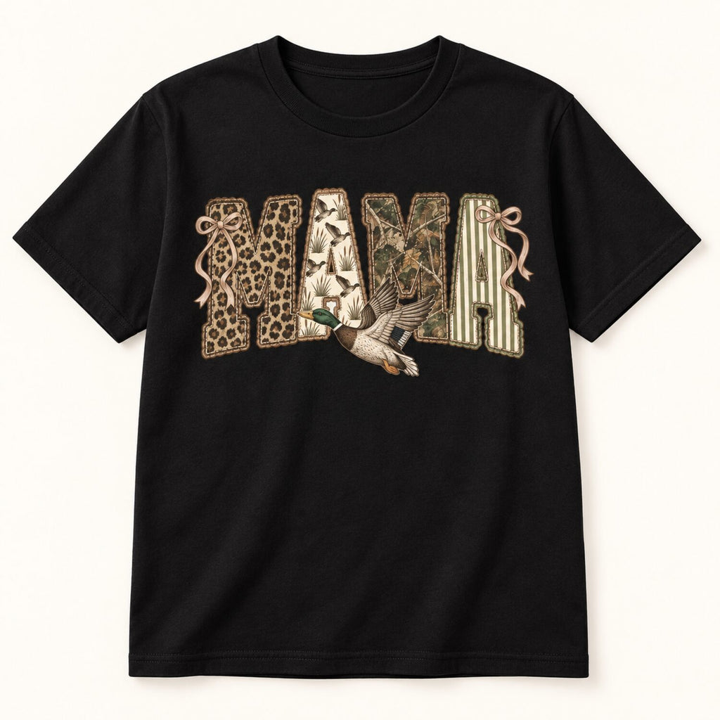 Duck Hunting Mama Sweatshirt/Hoodie/T-Shirt – Vintage Camo Bow Graphic Crewneck for Women