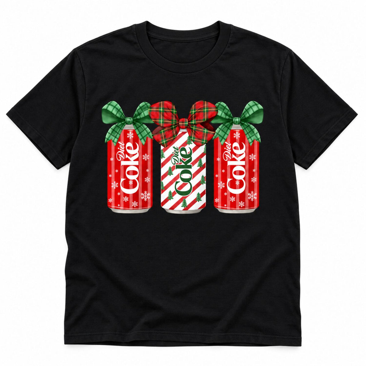 Christmas Soda Bow Sweatshirt/Hoodie/T-Shirt – Cute Plaid Ribbon Holiday Graphic Crewneck