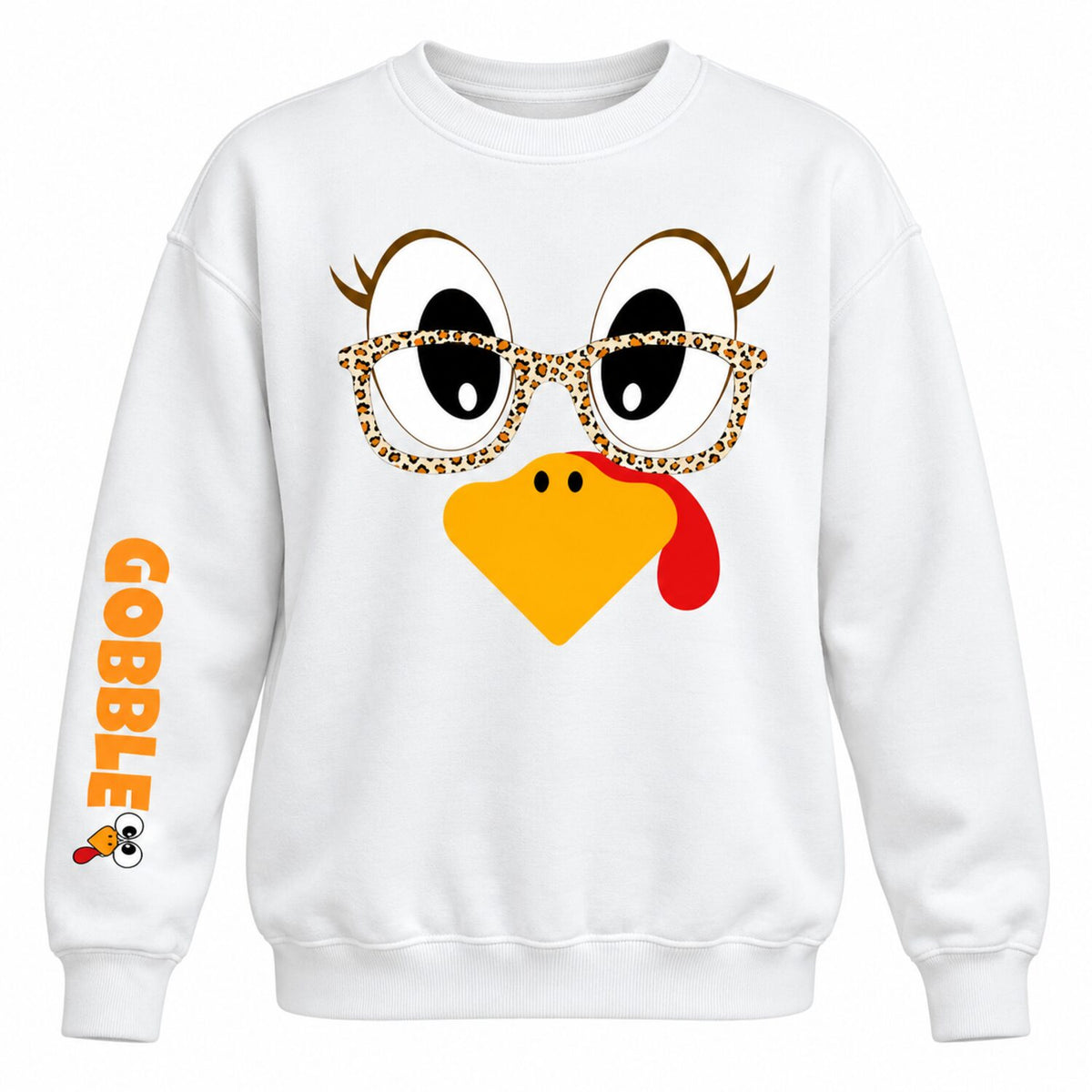 Funny Thanksgiving Turkey Sweatshirt/Hoodie – Leopard Glasses Gobble Graphic Crewneck, Cute Fall Pullover