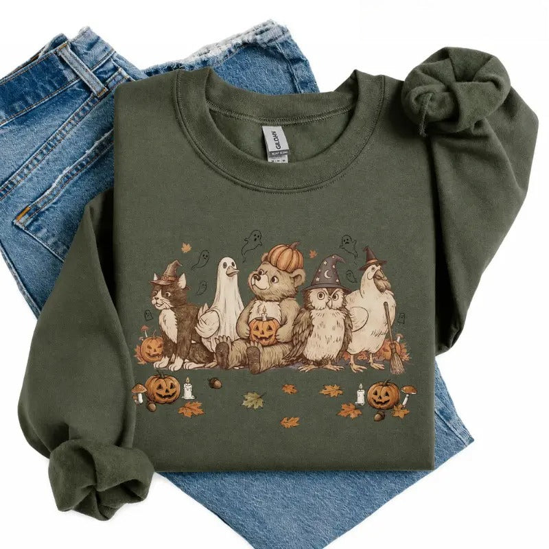 Cute Woodland Animals Halloween Shirt/Sweatshirt/Hoodie – Vintage Pumpkin & Ghost Fall Graphic Tee