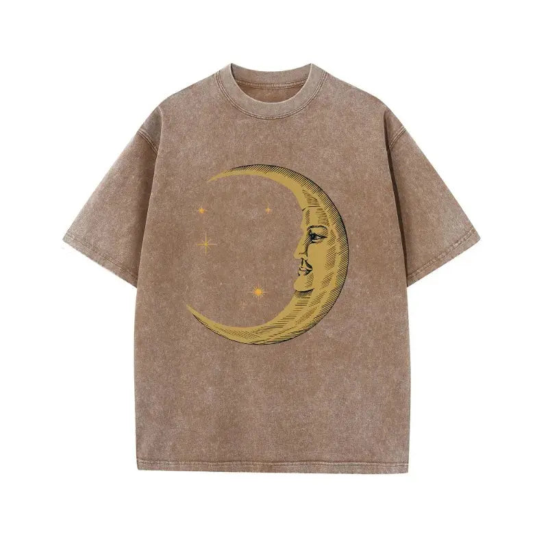 🌙 Celestial Moon Graphic Tee - Vintage Washed T-Shirt
