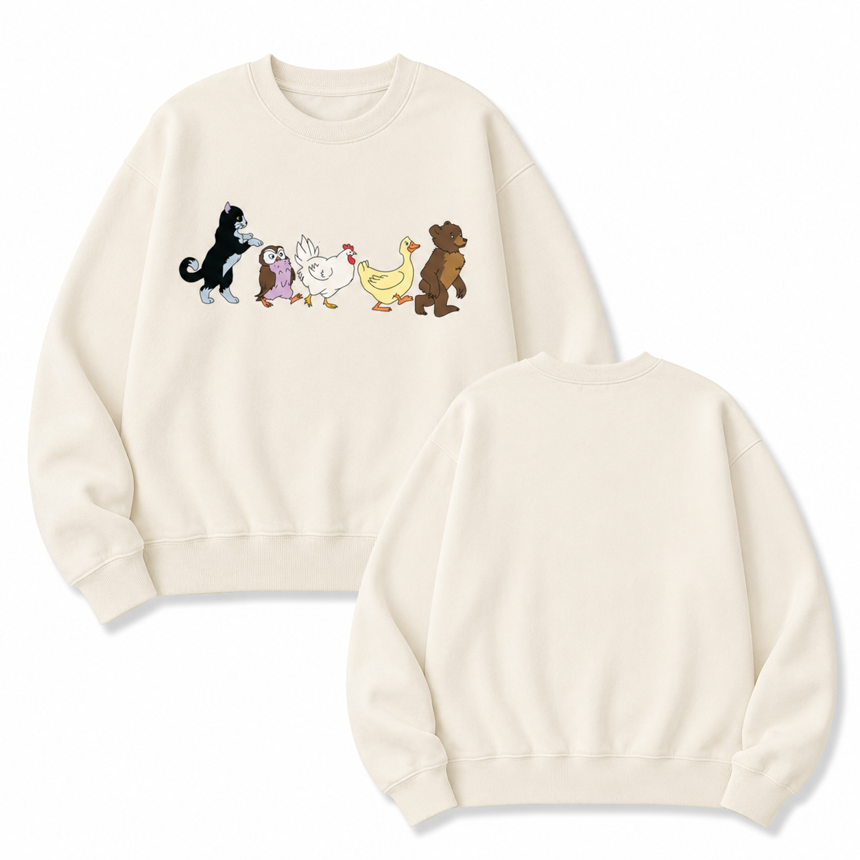 Cute Animal Parade T-Shirt/Sweatshirt/Hoodie – Little Bear Cat Owl Chicken Duck Graphic Tee, Cottagecore Animal Lover Shirt
