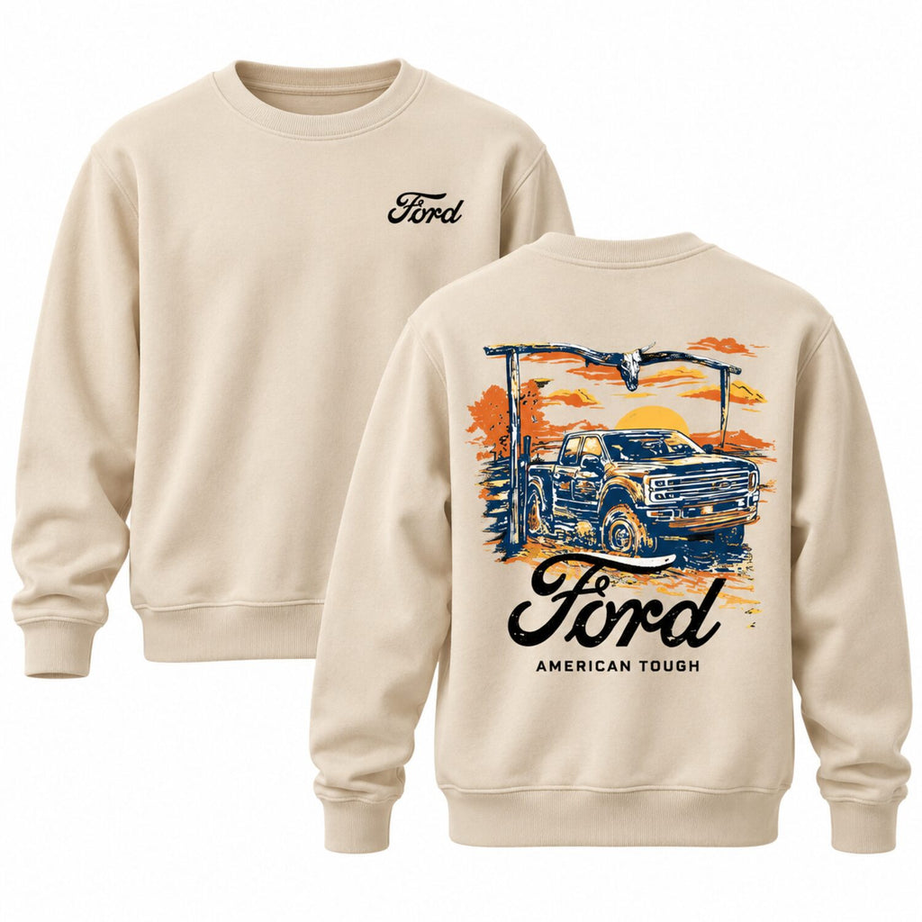 Ford American Tough Vintage Truck Hoodie/Sweatshirt/T-Shirt – Retro Pickup Sunset Graphic Pullover, Western Automotive Sweatshirt