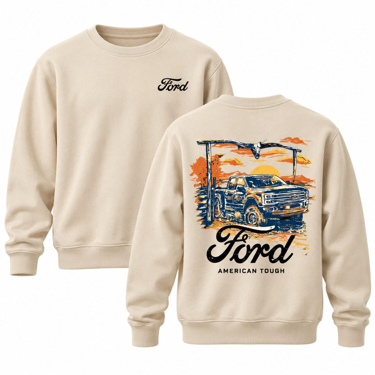 Ford American Tough Vintage Truck Hoodie/Sweatshirt/T-Shirt – Retro Pickup Sunset Graphic Pullover, Western Automotive Sweatshirt