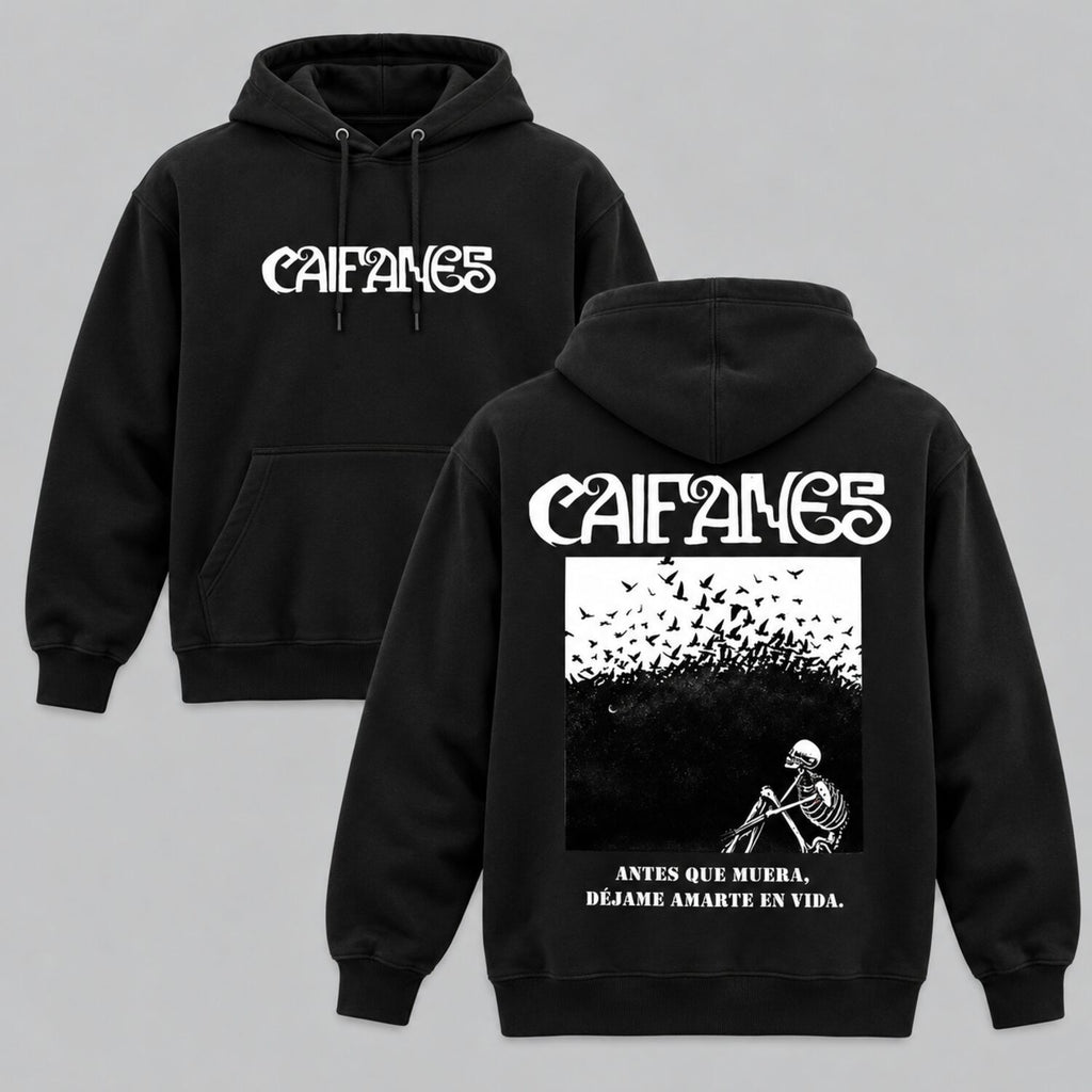 Caifanes Vintage Washed Graphic T-Shirt/Sweatshirt/Hoodie – Skeleton Birds Double-Sided Print, Mexican Rock Streetwear Tee