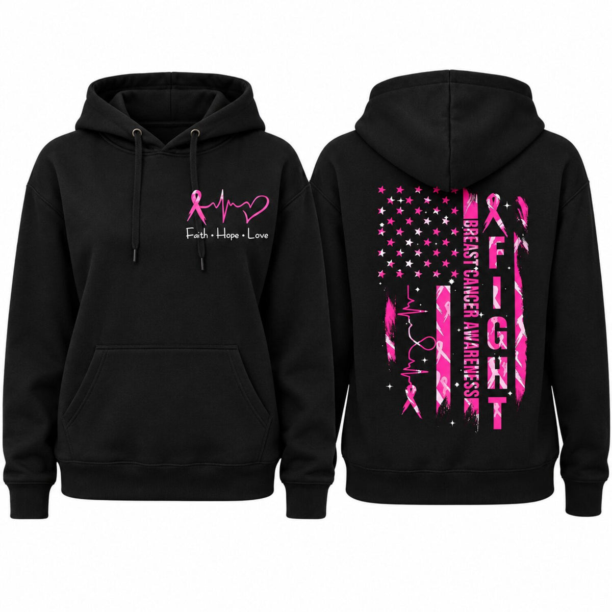 Breast Cancer Awareness T-Shirt/Sweatshirt/Hoodie – Faith Hope Love Pink Ribbon American Flag Tee