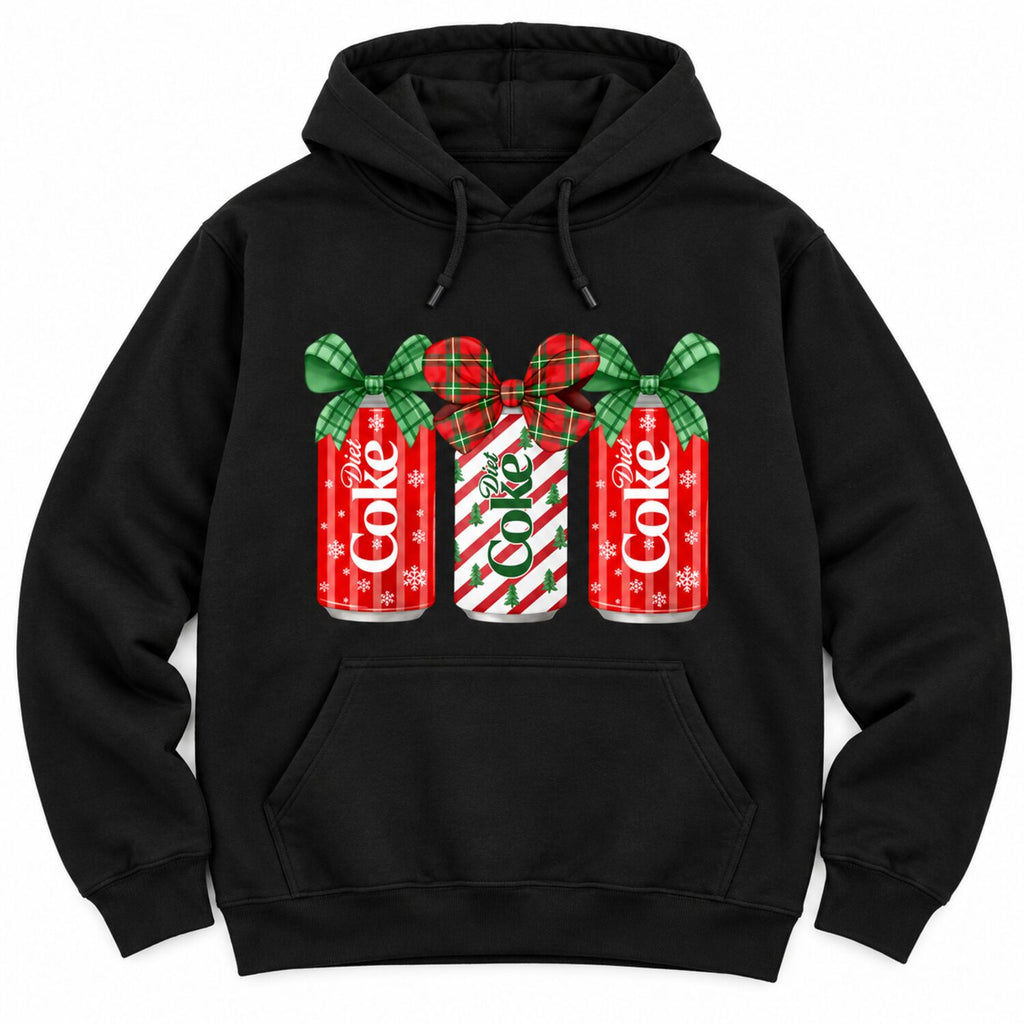 Christmas Soda Bow Sweatshirt/Hoodie/T-Shirt – Cute Plaid Ribbon Holiday Graphic Crewneck