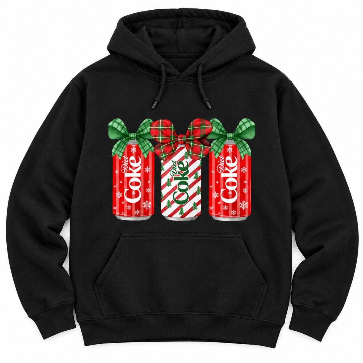 Christmas Soda Bow Sweatshirt/Hoodie/T-Shirt – Cute Plaid Ribbon Holiday Graphic Crewneck