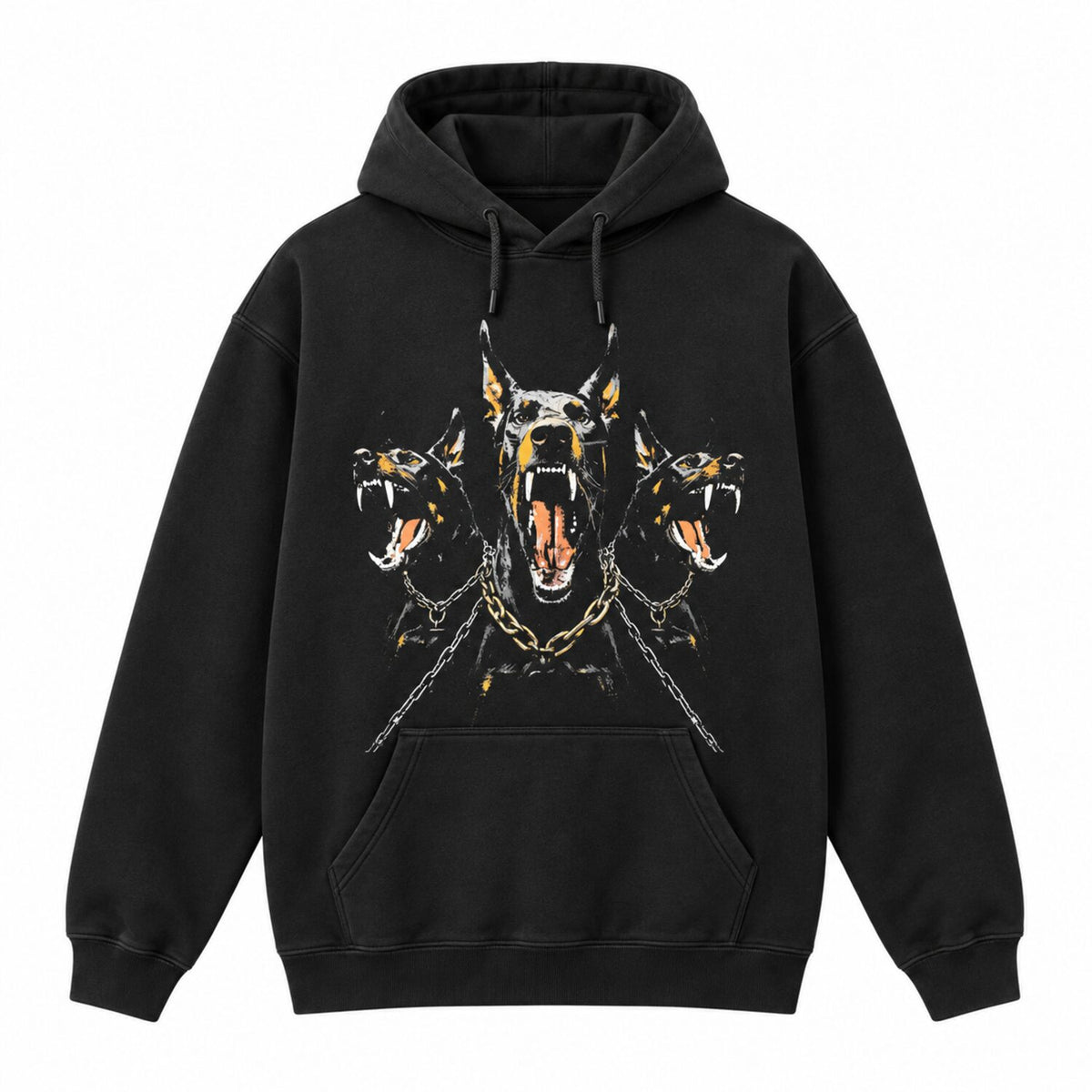 Vintage Washed Doberman Graphic Tee – Oversized Dark Streetwear T-Shirt/Sweatshirt/Hoodie with Distressed Chain Print