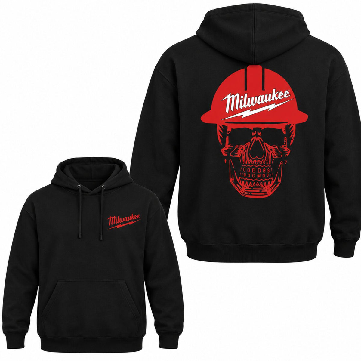 Milwaukee Skull Hoodie, Bold Graphic Pullover For Men For Women, Streetwear Workwear Style, Unisex Fit, Gift For Tool For Garage Fans, Unisex Long Sleeve Pullover Shirt