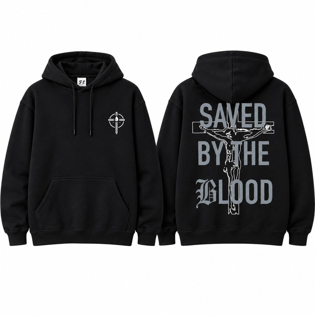 Saved By The Blood Christian T-Shirt/Sweatshirt/Hoodie – Gothic Jesus Cross Graphic Tee, Faith Streetwear Shirt