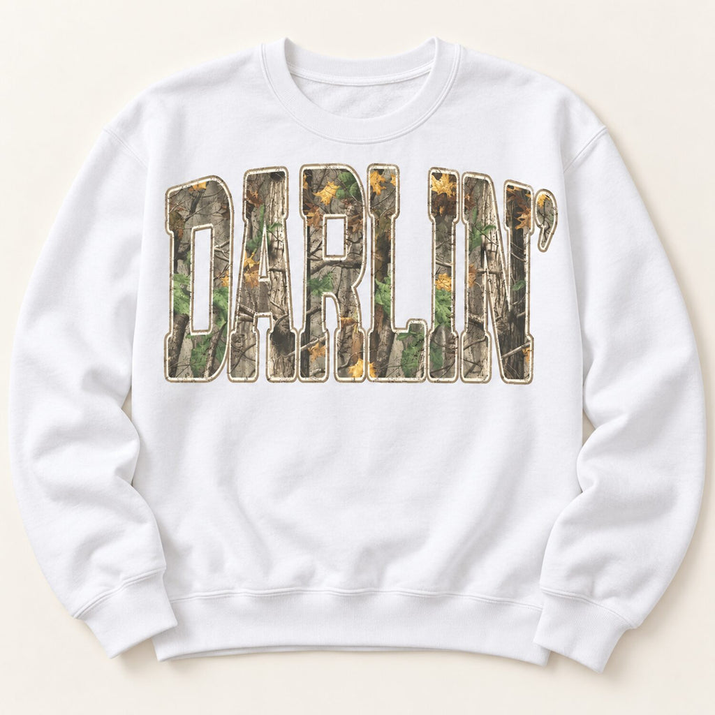 Darlin' Camo Sweatshirt/Hoodie/T-Shirt – Retro Southern Country Western Graphic Crewneck