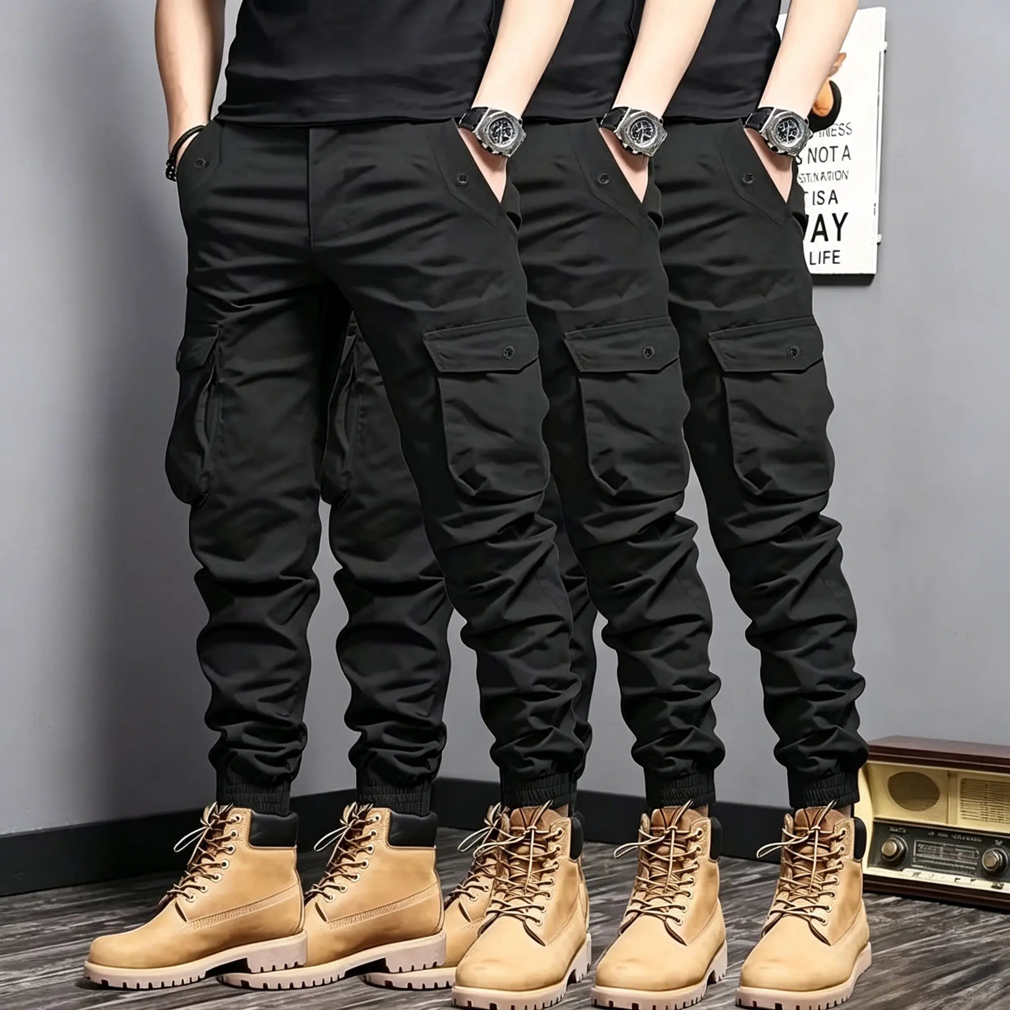 Men's 3-Pack Cargo Jogger Pants – Multi-Pocket Everyday Utility Pants