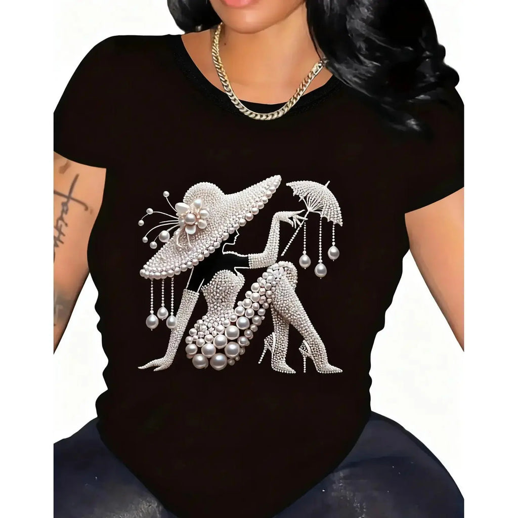 Elegant Pearl Lady Graphic T-Shirt/Sweatshirt/Hoodie – Vintage Feminine Aesthetic Tee