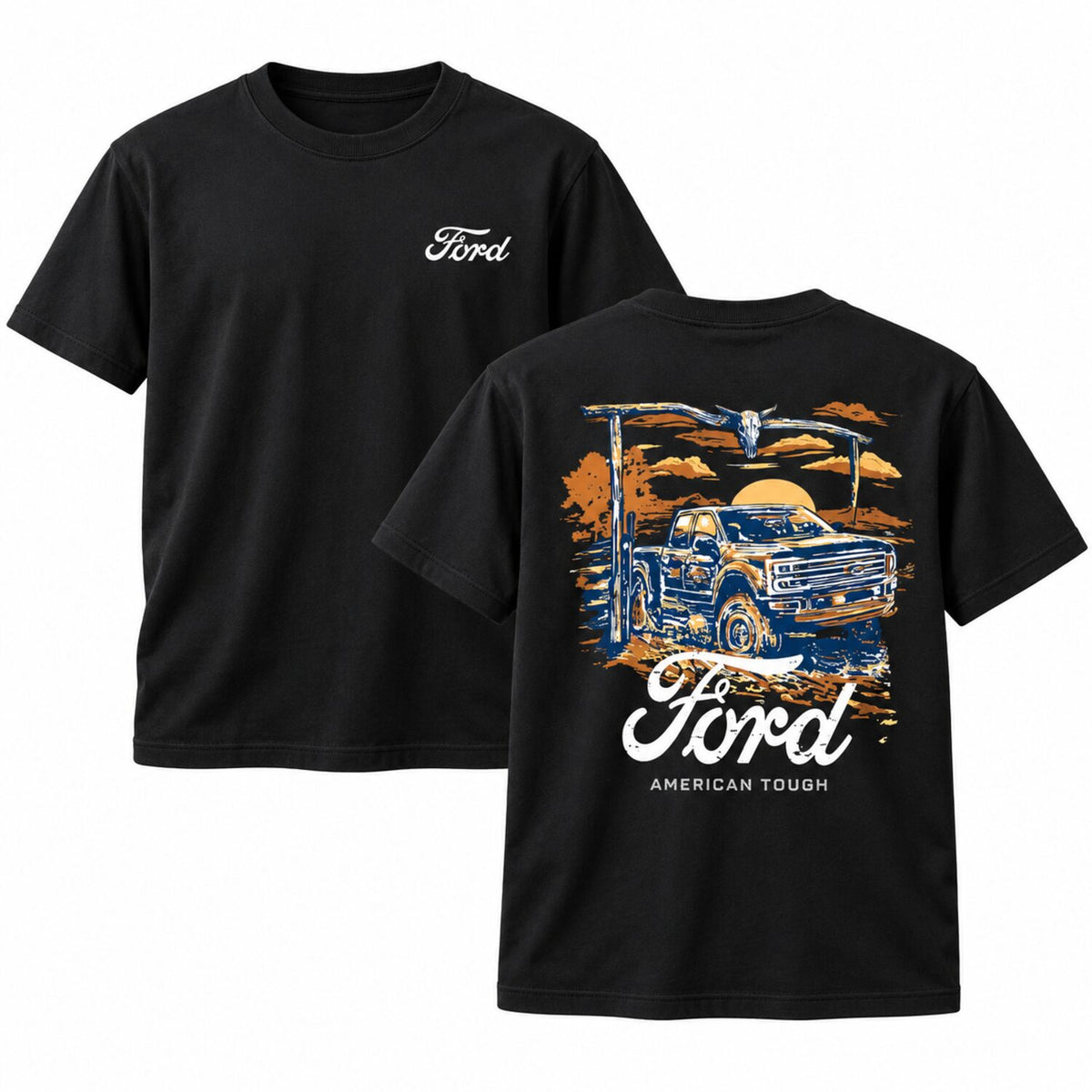Ford American Tough Vintage Truck Hoodie/Sweatshirt/T-Shirt – Retro Pickup Sunset Graphic Pullover, Western Automotive Sweatshirt