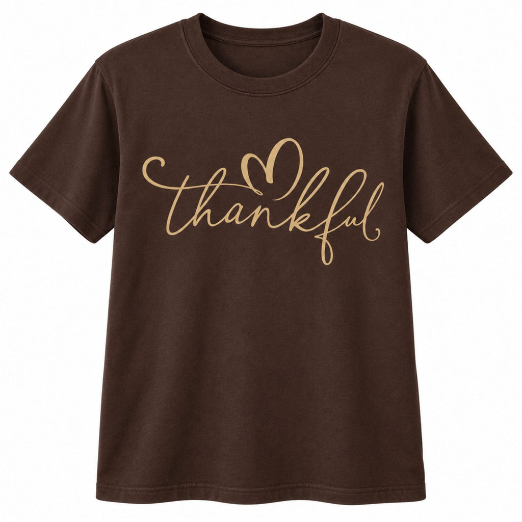 Thankful Sweatshirt/Hoodie/T-Shirt – Minimalist Script Heart Graphic Crewneck, Cozy Fall Thanksgiving Pullover