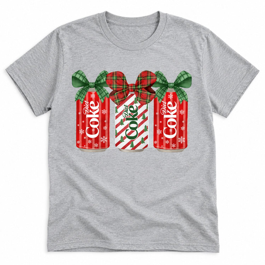 Christmas Soda Bow Sweatshirt/Hoodie/T-Shirt – Cute Plaid Ribbon Holiday Graphic Crewneck