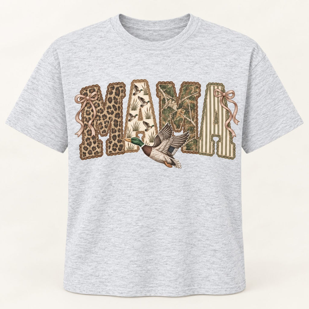 Duck Hunting Mama Sweatshirt/Hoodie/T-Shirt – Vintage Camo Bow Graphic Crewneck for Women