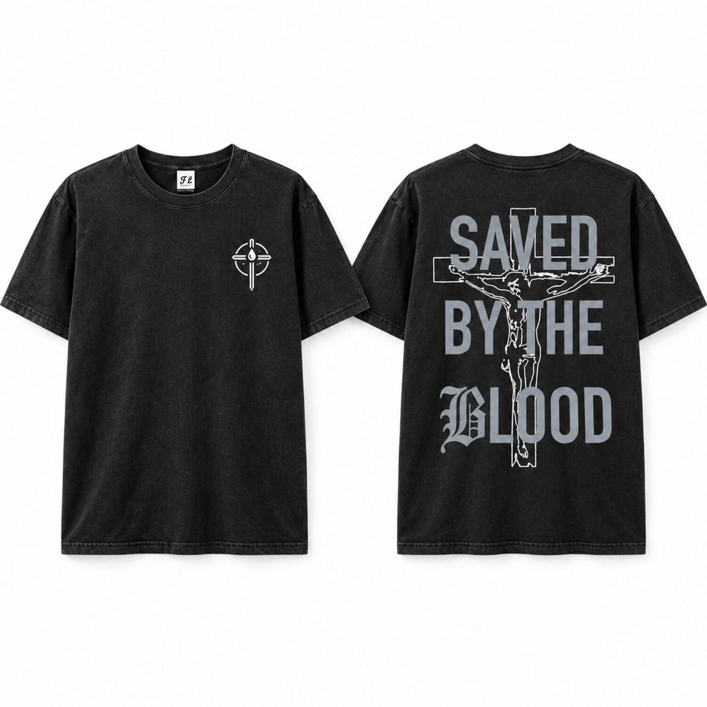 Saved By The Blood Christian T-Shirt/Sweatshirt/Hoodie – Gothic Jesus Cross Graphic Tee, Faith Streetwear Shirt