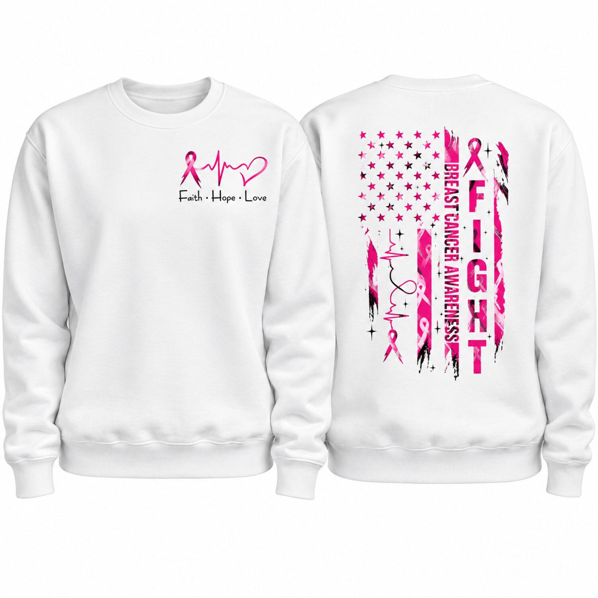 Breast Cancer Awareness T-Shirt/Sweatshirt/Hoodie – Faith Hope Love Pink Ribbon American Flag Tee