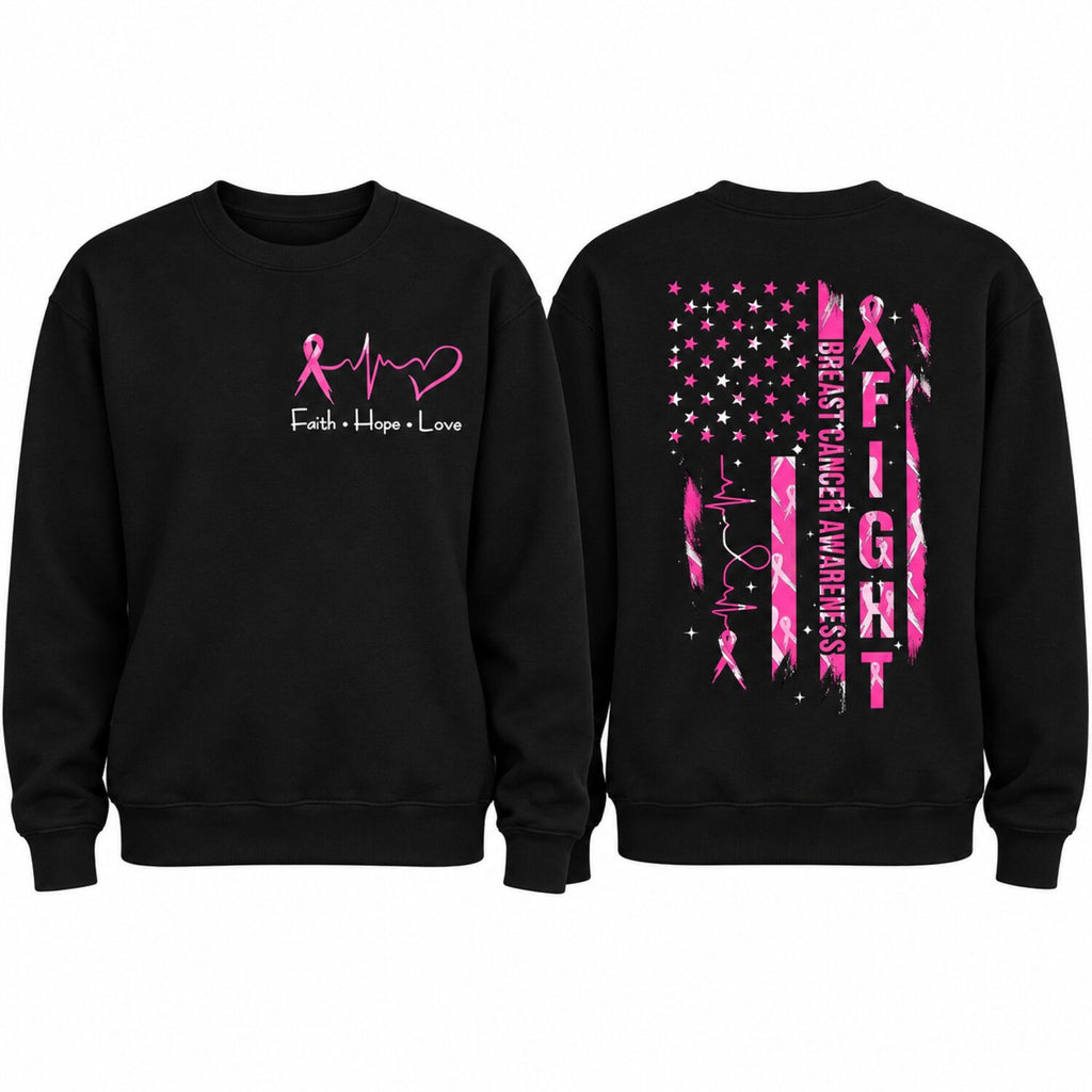 Breast Cancer Awareness T-Shirt/Sweatshirt/Hoodie – Faith Hope Love Pink Ribbon American Flag Tee