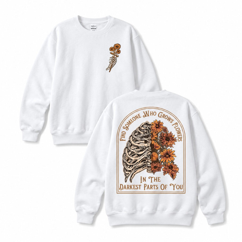 Skeleton Sunflower Graphic T-Shirt/Sweatshirt/Hoodie – Vintage Gothic Floral Front & Back Tee